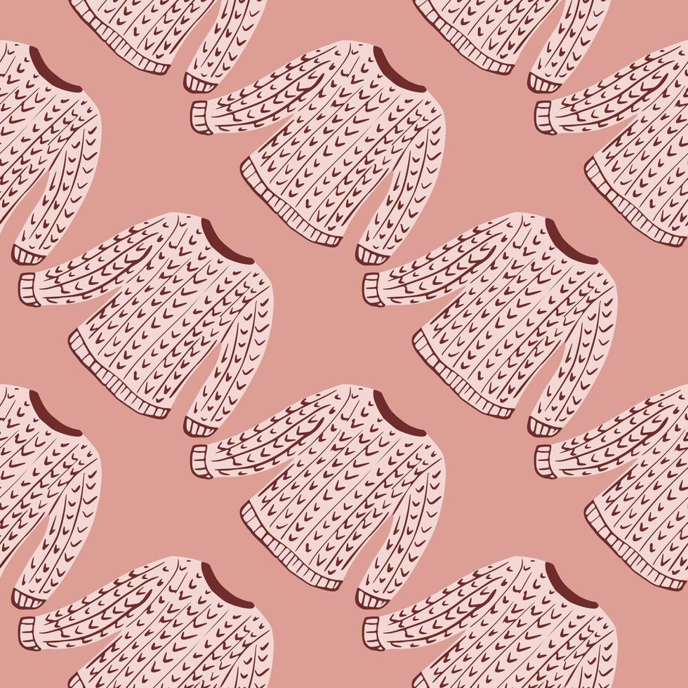 Pullover seamless pattern in doodle hand drawn style. Cozy print in pale pink tones. vector