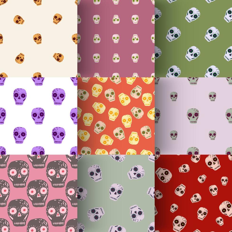 Set of seamless pattern with mexican holiday skull ornament. Day of death holiday print collection. vector