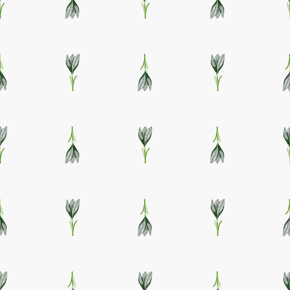 Spring seamless pattern with hand drwn vintage crocus flower silhouettes print. Light background. vector