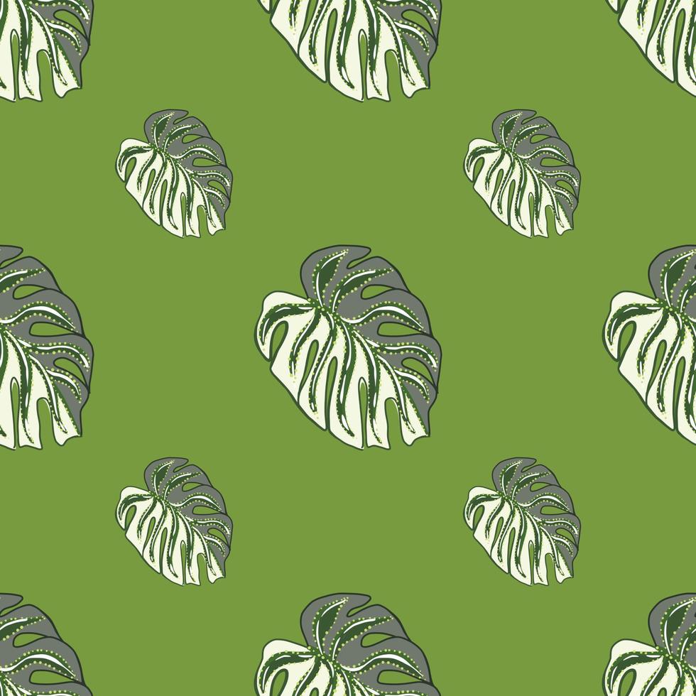 patrón sin costuras de verano exótico con estampado de formas de hoja de monstera botánica. fondo verde brillante. vector