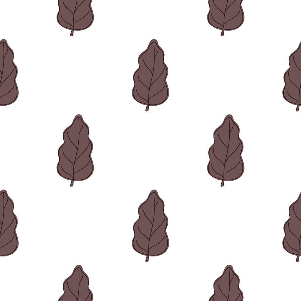 Floral seamless pattern with simple brown oak leaf elements. White background. Isolated print. vector