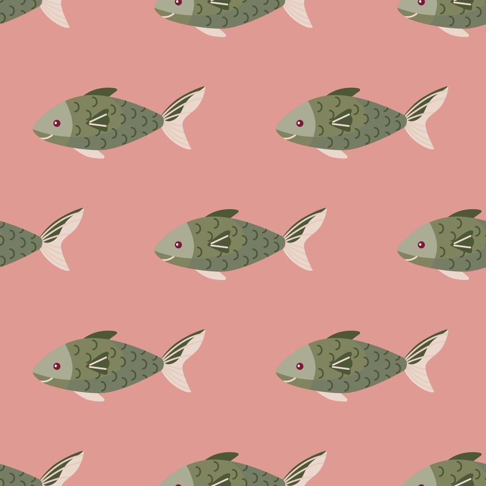 Seamless pattern fish on pink background. Abstract ornament with sea animals. vector