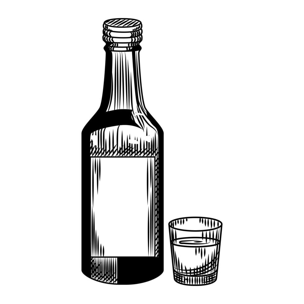 botella de soju y tiro aislado sobre fondo blanco. vector