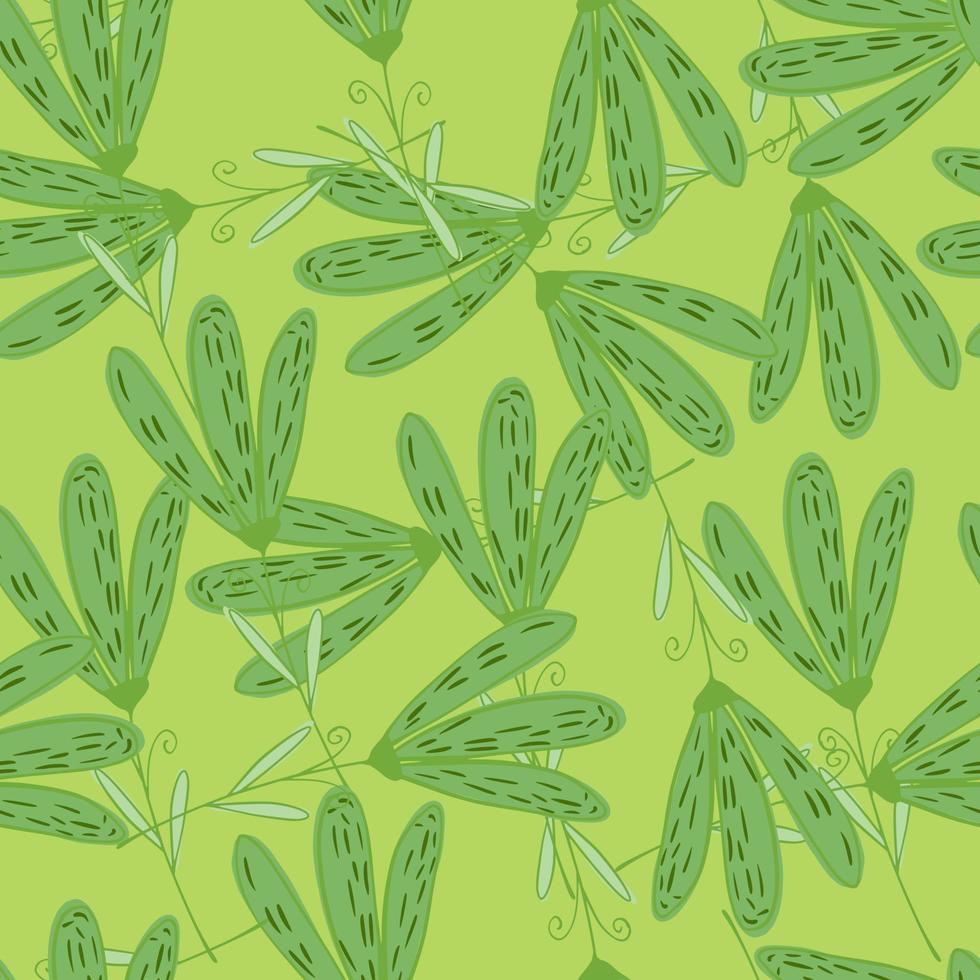 Simple seamless pattern with green flower silhouette print. Pastel background. Ditsy ornament. vector