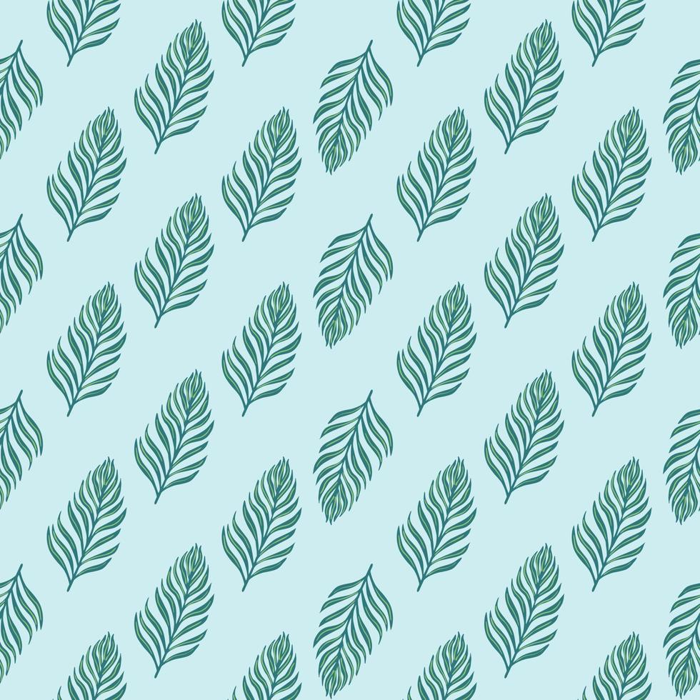 Vintage nature wild seamless pattern with doodle fern leaves elements. Blue pastel background. vector