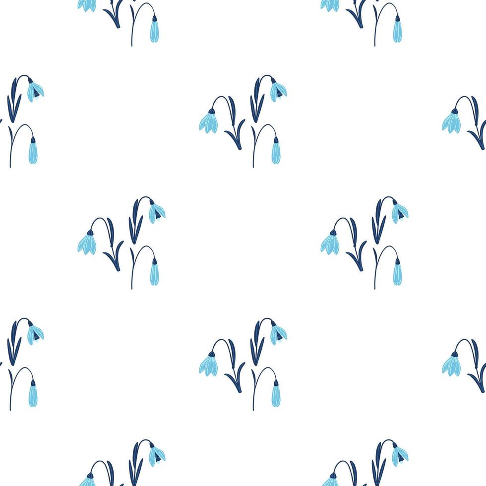 Isolated seamless pattern with blue bluebell hand drawn flowers ornament. White background. Doodle style. vector