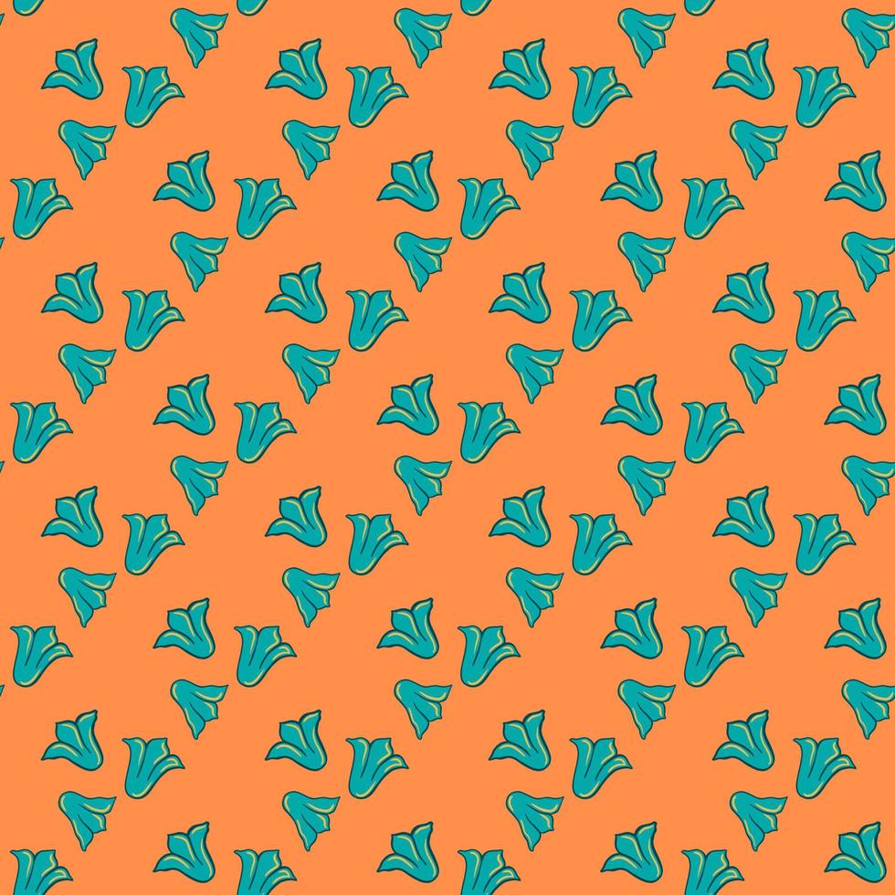 brillante contraste azul campanilla ornamento naturaleza salvaje patrón salvaje. fondo naranja impresión botánica. vector