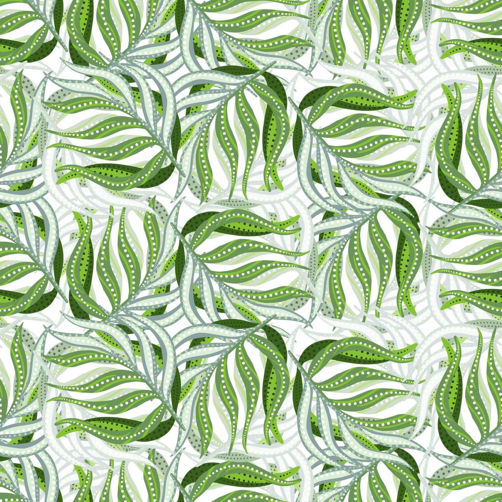 Greenery seamless pattern with green leaves palm ornament. Isolated foliage backdrop. Simple style. vector