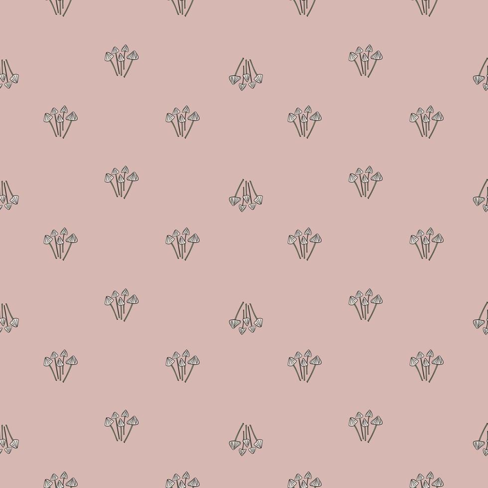 Pastel pink colors seamless pattern with little psilocybe semilanceata mushroom silhouettes. Simple print. vector