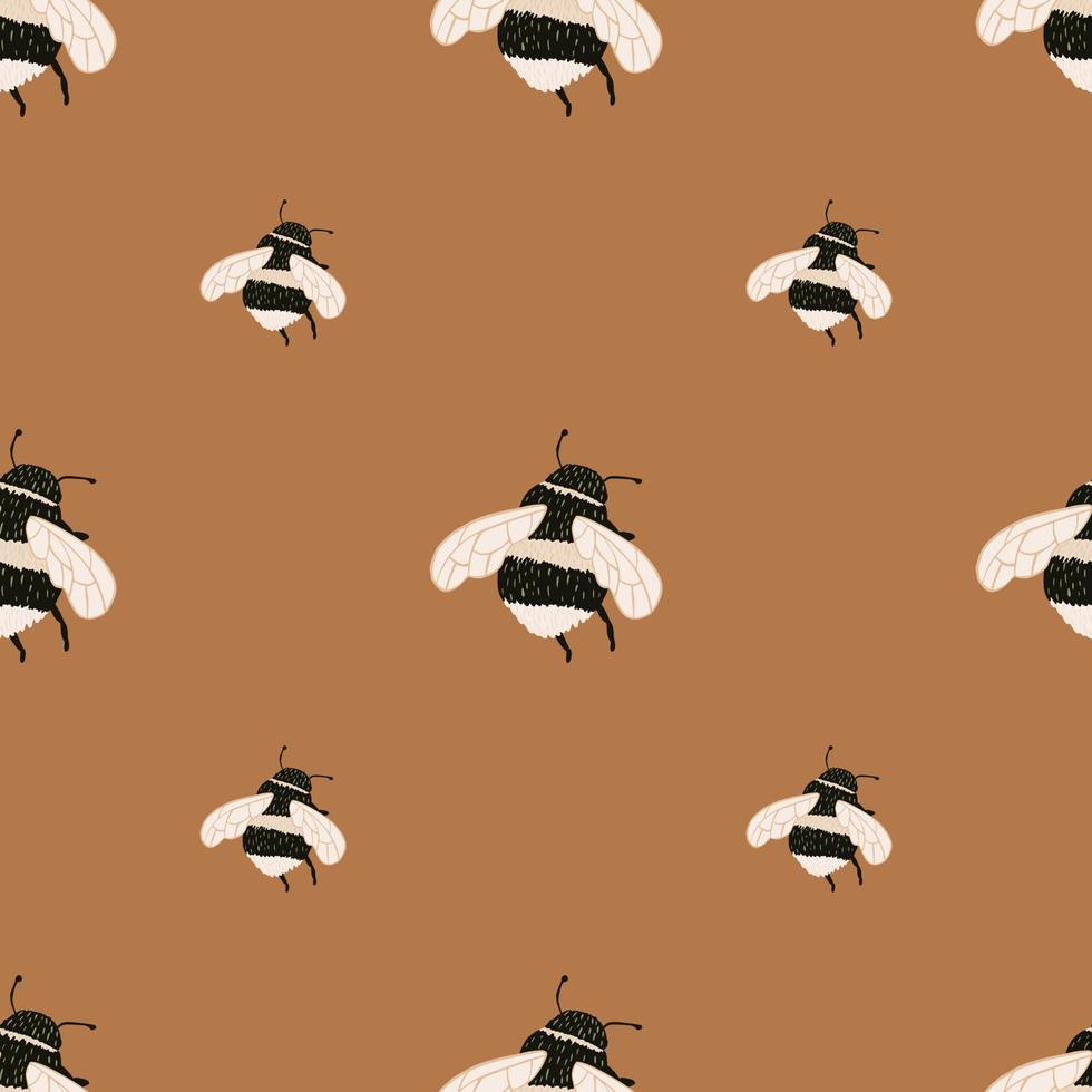 Bee pattern seamless in freehand style. Cute insect which extract honey on colorful background. Vector illustration for textile.
