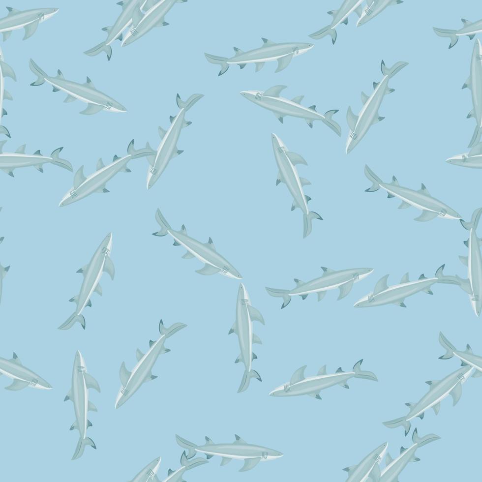 Lemon shark seamless pattern in scandinavian style. Marine animals background. Vector illustration for children funny textile.