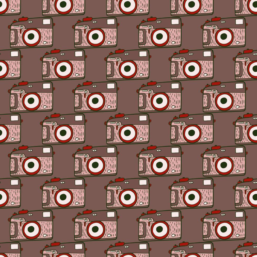 Photo camera vintage seamless pattern. Retro photo cameras design. Repeated texture in doodle style. vector