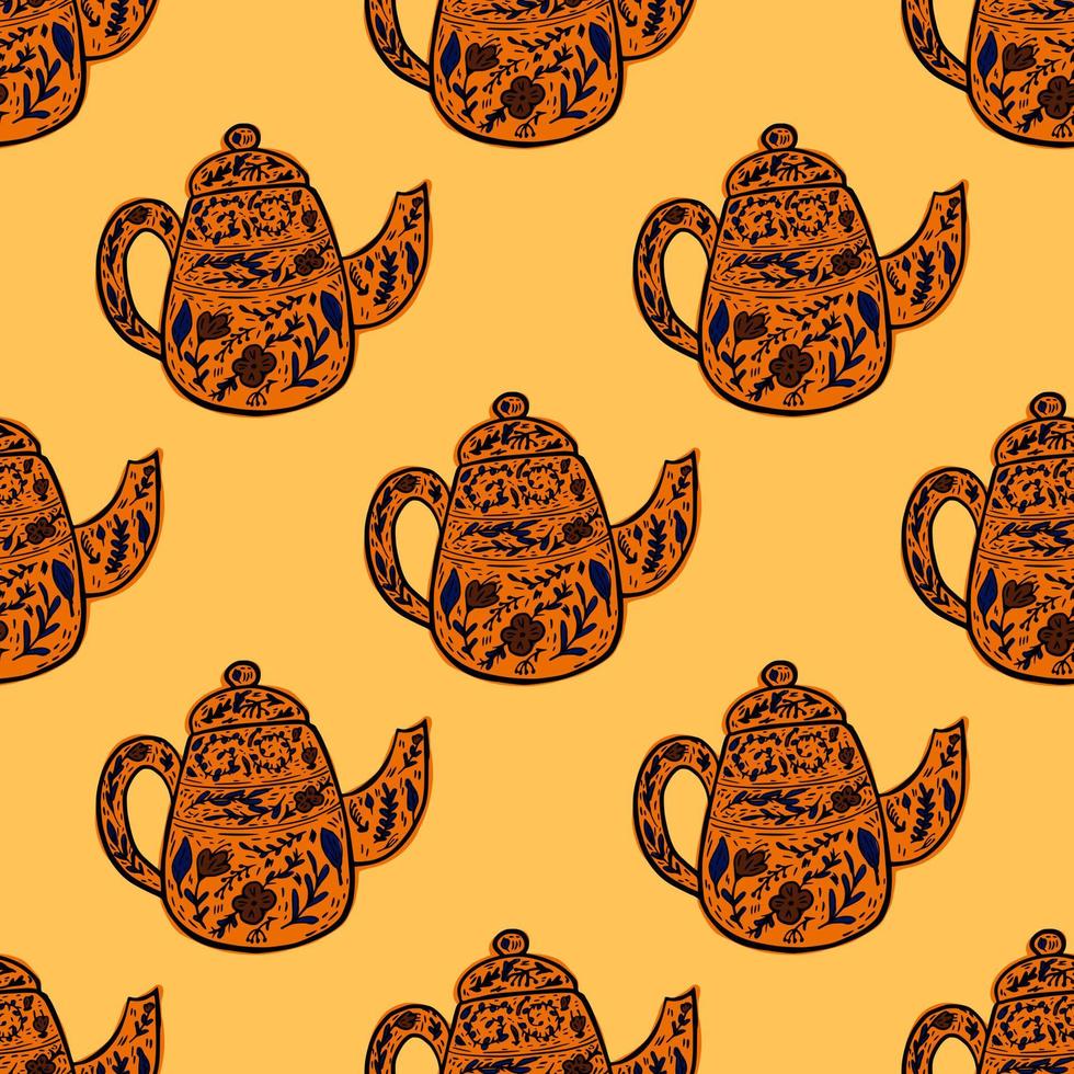 Vintage teapots seamless pattern. Background of teatime in hand drawn style. vector