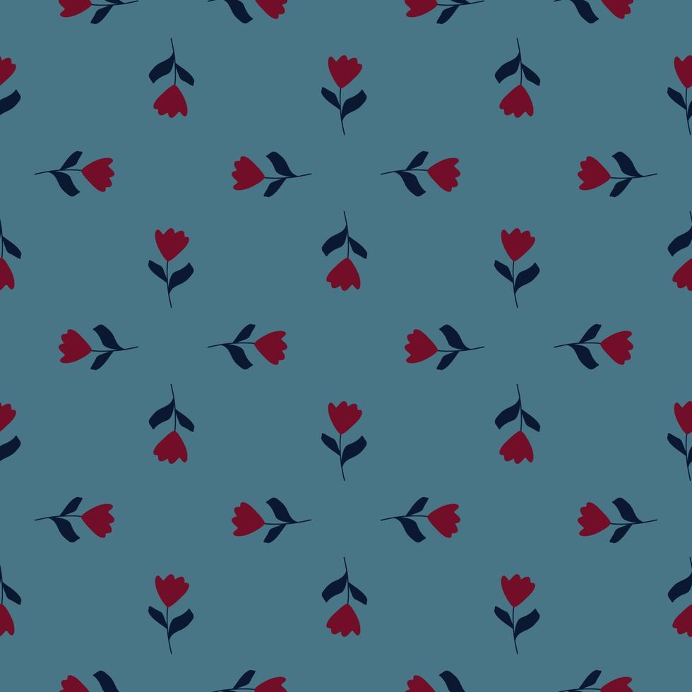 estilo geométrico flores de tulipán rojo patrón de garabato sin costuras. fondo azul pálido. telón de fondo de floración. vector