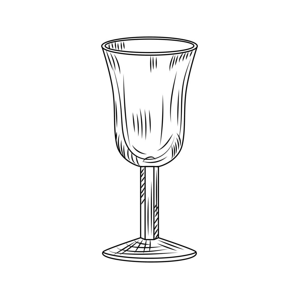 Empty glass maotai engraved style isolated on white background. Vintage sketch black outline close up. vector