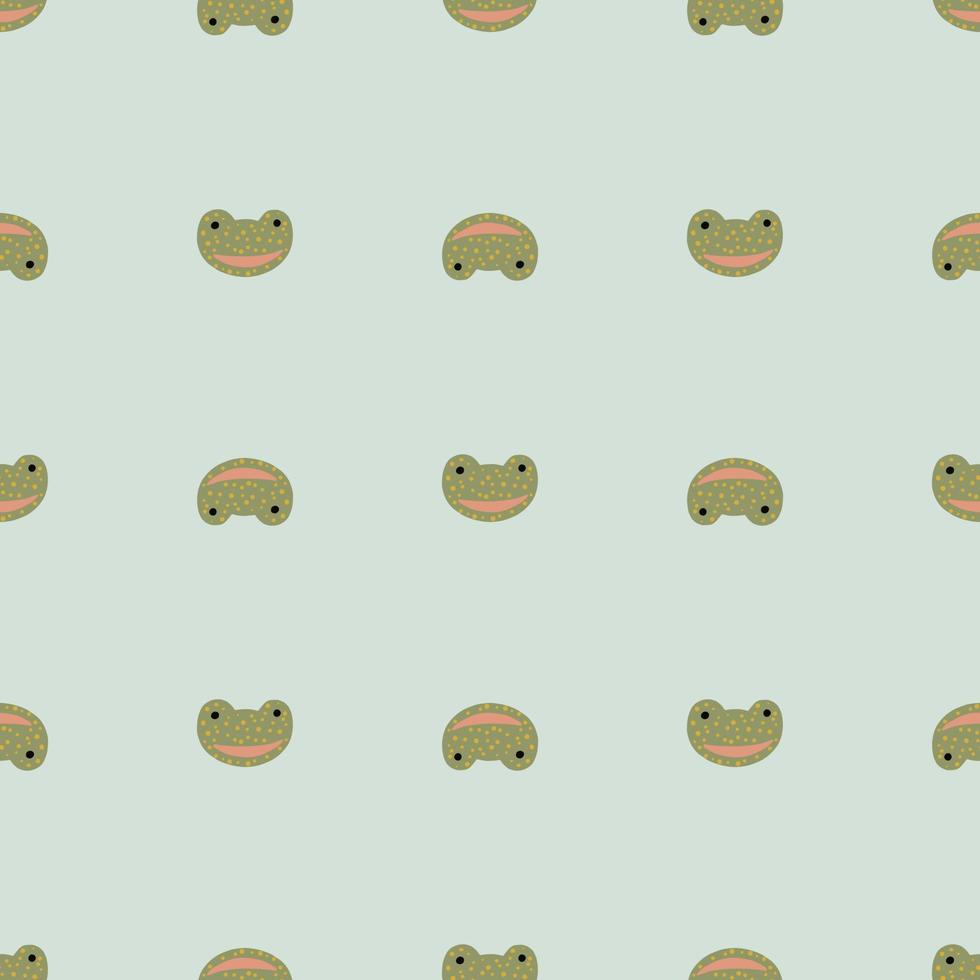 Frog pattern seamless in freehand style. Head predator on colorful background. Vector illustration for textile.