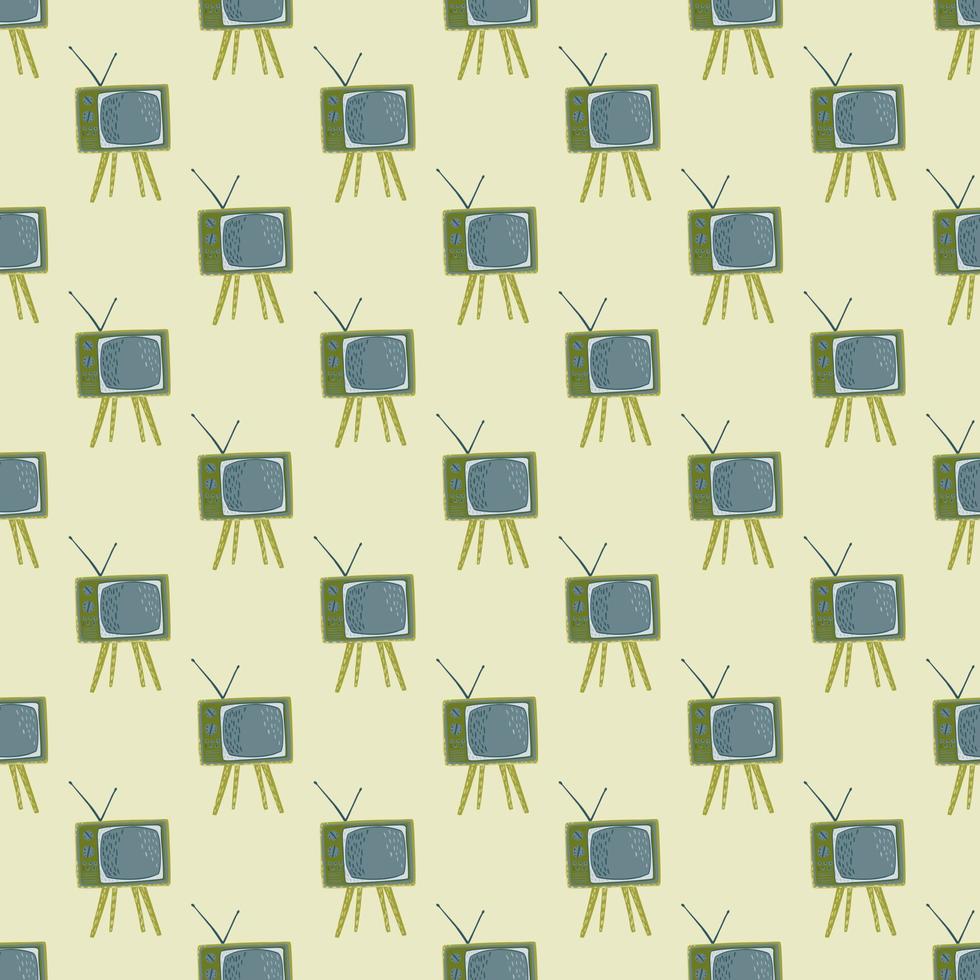 Blue and green colored tv shapes seamless pattern. Home design print with light background. vector