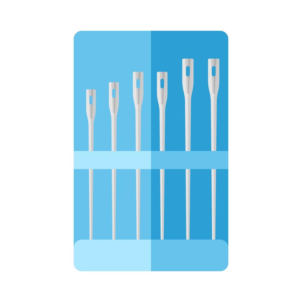 kit de aguja para coser aislado sobre fondo blanco. agujas para sastrería en envases azules en estilo plano. vector