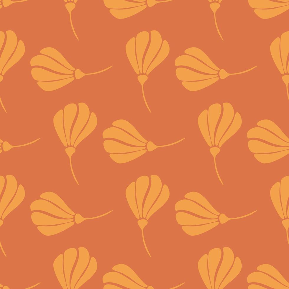 Garden meadow seamless pattern with simple style orange colored flowers silhouettes. Beige background. vector