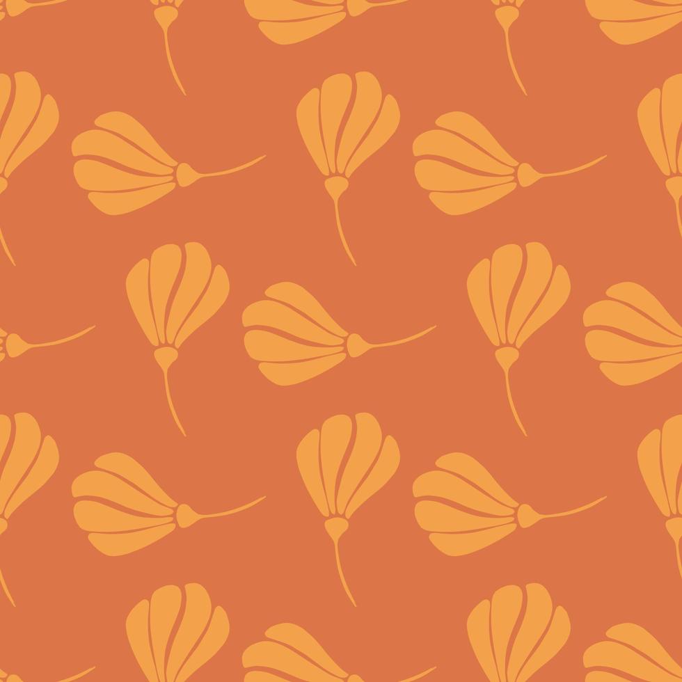 Garden meadow seamless pattern with simple style orange colored flowers silhouettes. Beige background. vector