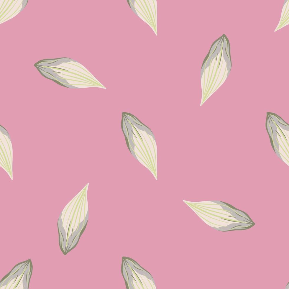 Minimalistic abstract seamless pattern with cute white leaf ornament. Pink background. Simple style. vector