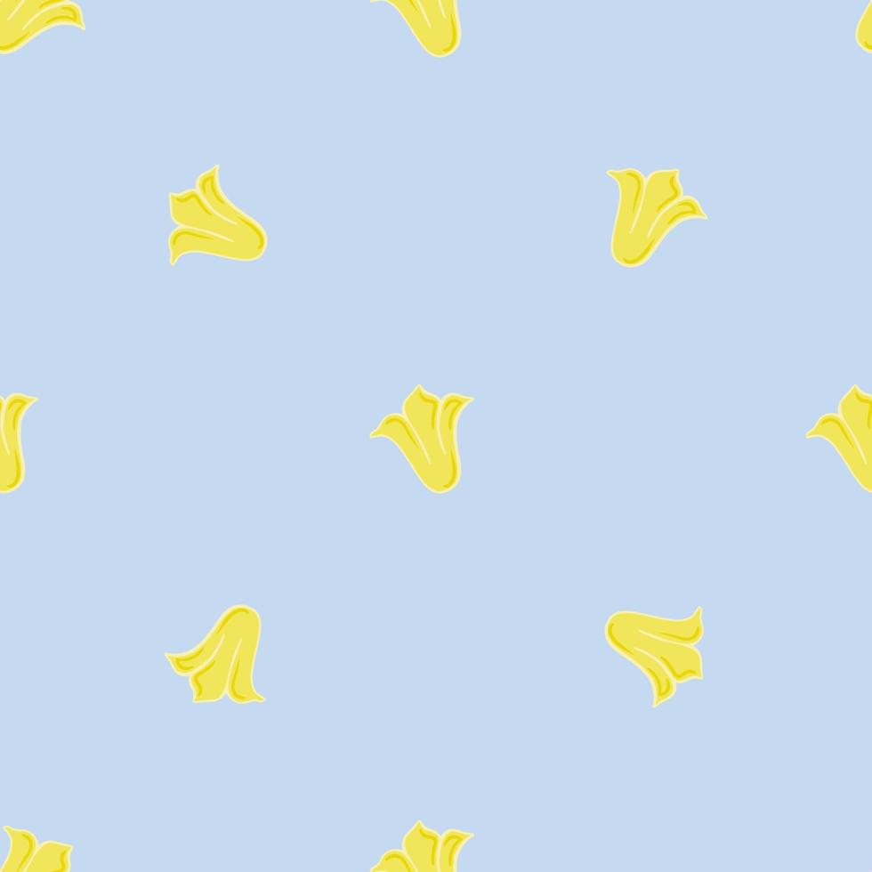 Minimalistic seamless pattern with hand drawn yellow tulip flowers silhouettes print. Blue background. vector