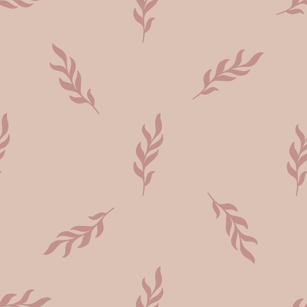 Seamless pattern with minimalistic leaves twig ornament. Pale lilac background. Herbal vintage backdrop. vector