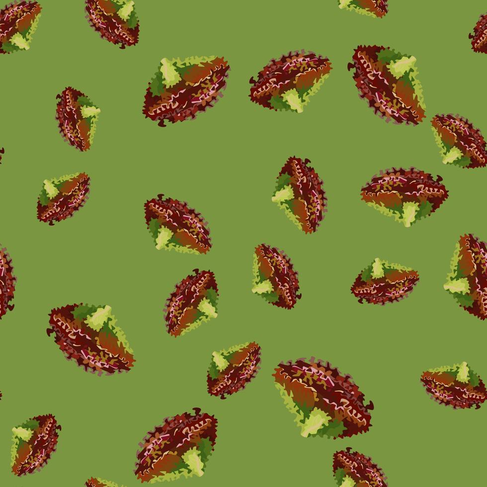 Seamless pattern lola rosa salad on green background. Modern ornament with lettuce. vector