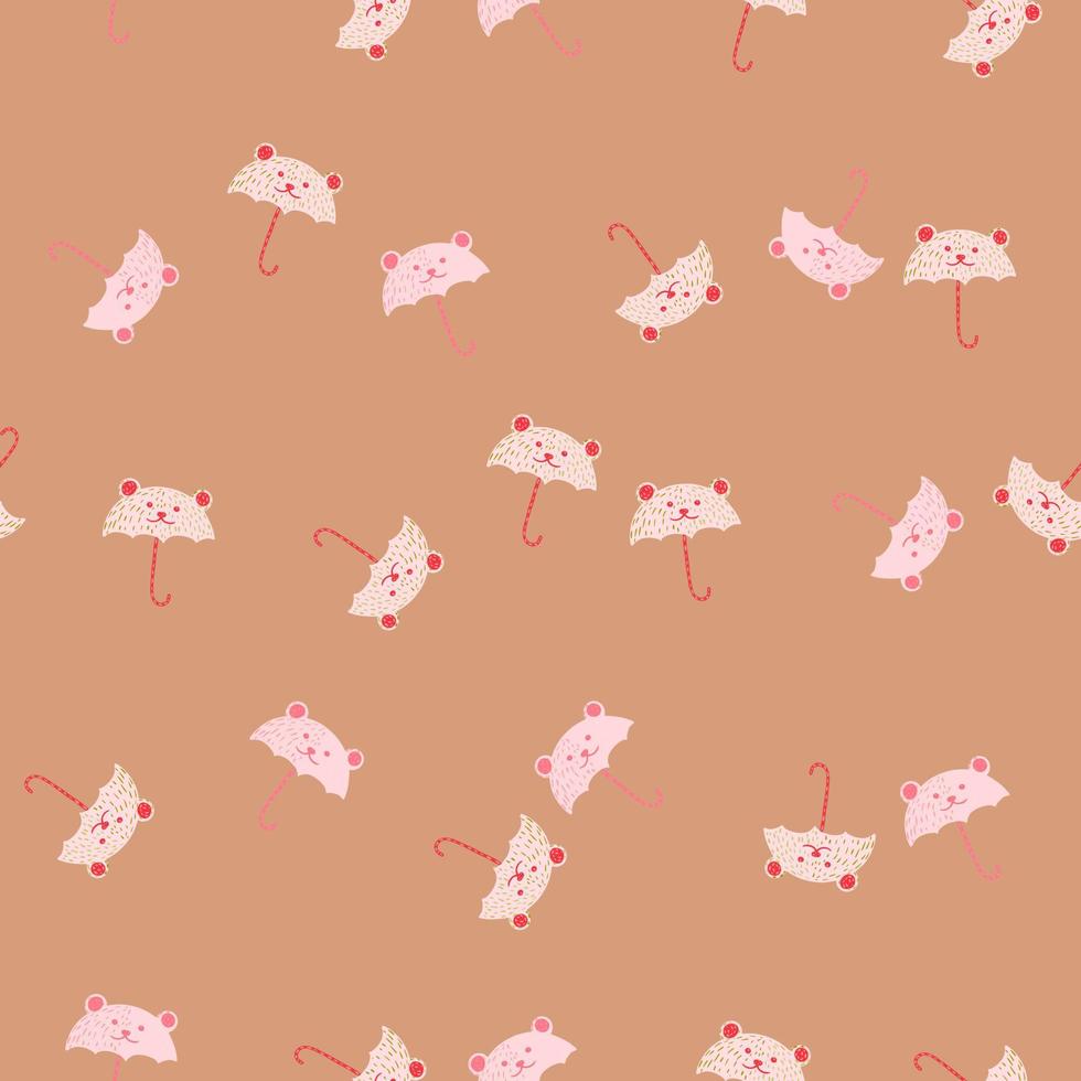 Bear umbrella seamless pattern. Funny characters background. vector