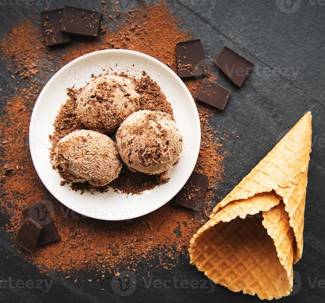 Chocolate ice cream on a black background photo