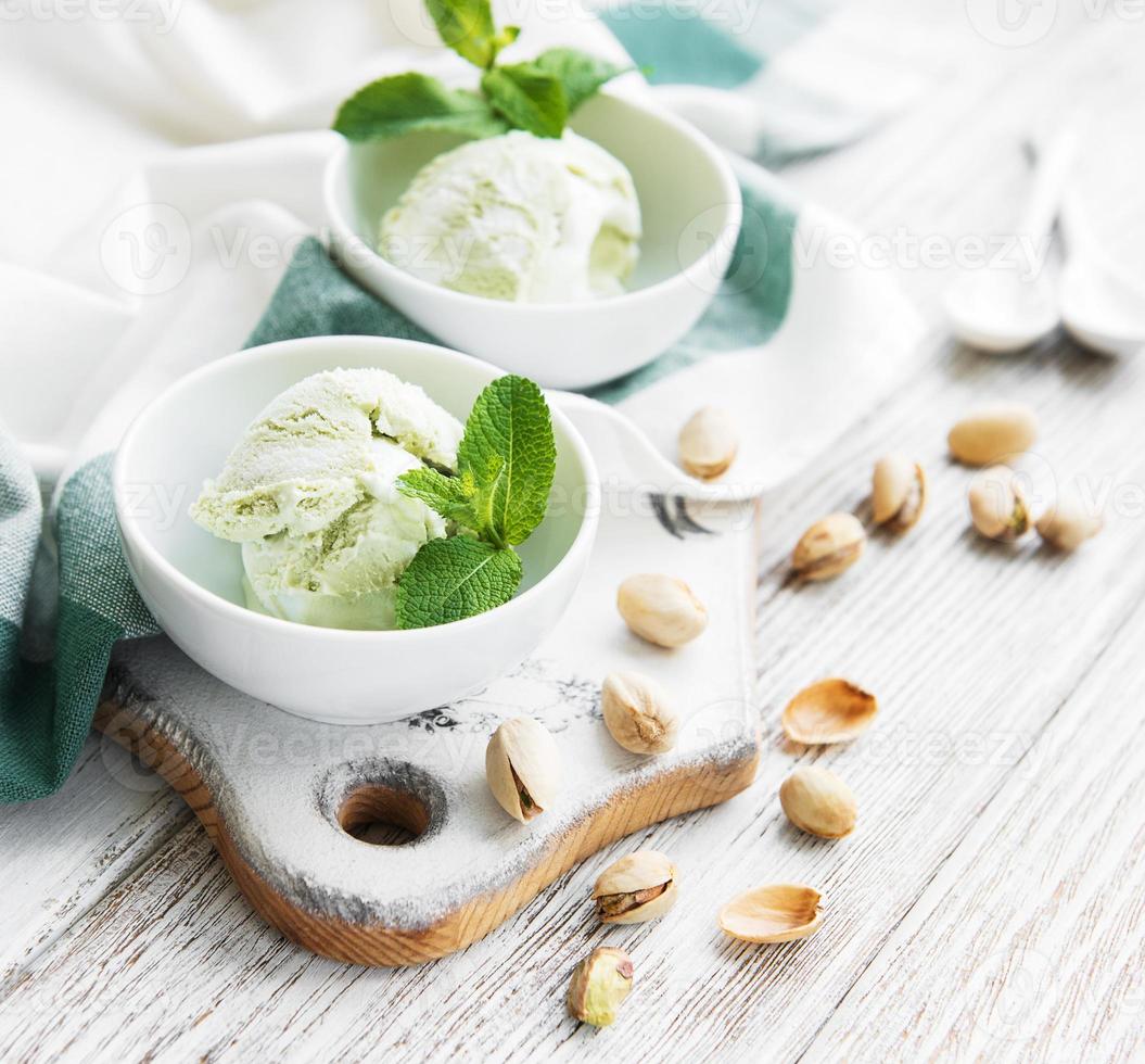 pistachio ice cream and mint photo