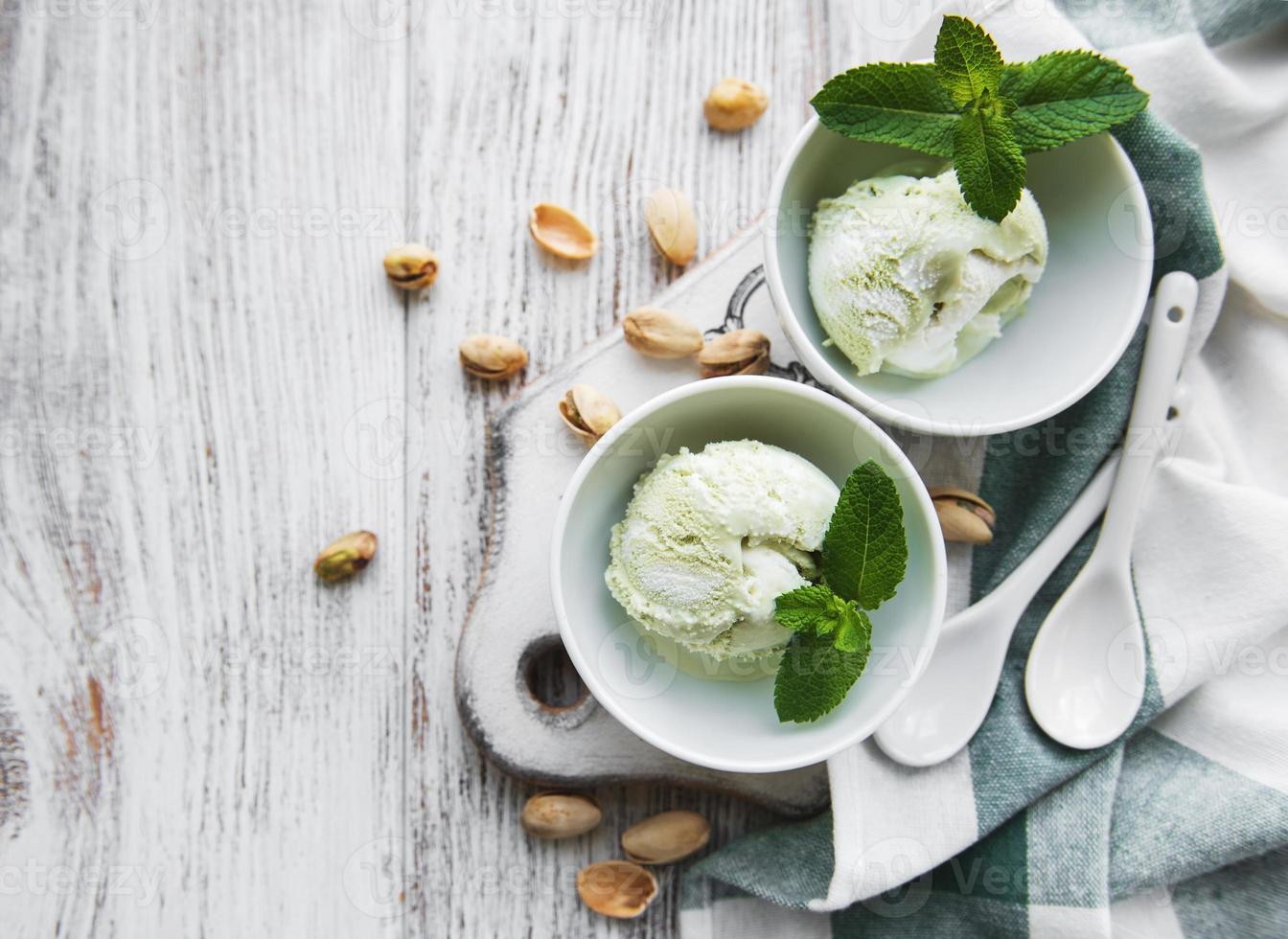 pistachio ice cream and mint photo