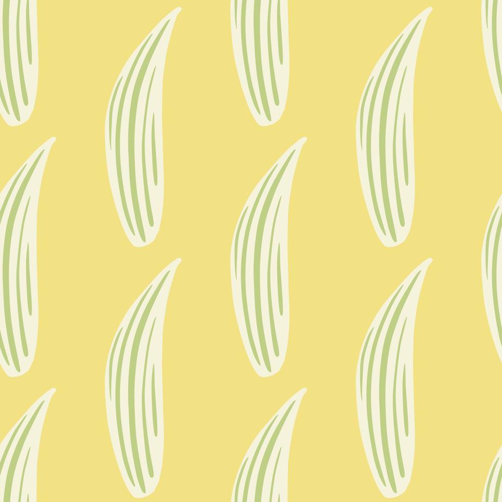 Hand drawn seamless pattern in pastel tones with white lily of the valley leaves print. Light yellow background. vector