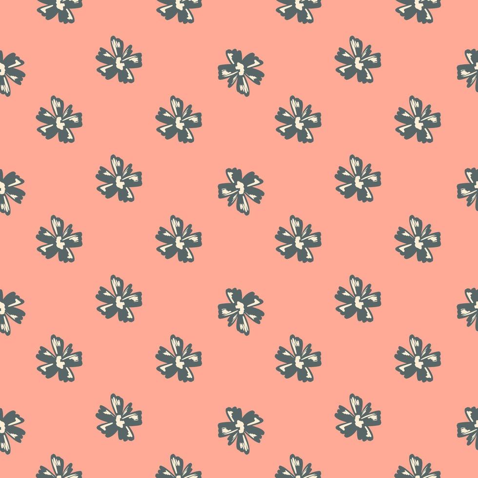 Little blue colored flower buds seamless doodle pattern. Pink background. Botanic flora doodle artwork. vector