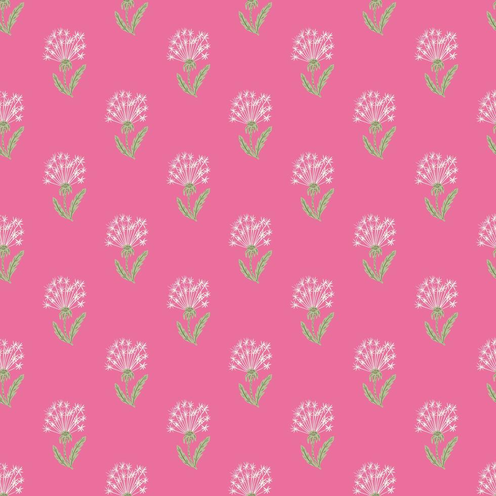 siluetas de diente de león brillante patrón sin fisuras en el ornamento floral. fondo rosa telón de fondo botánico. vector