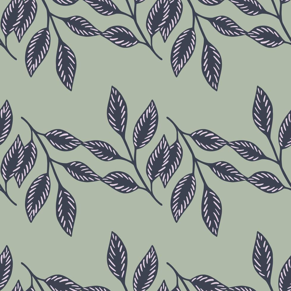 estampado de follaje de patrones sin fisuras con adorno de ramas de hojas azul marino. fondo gris vector