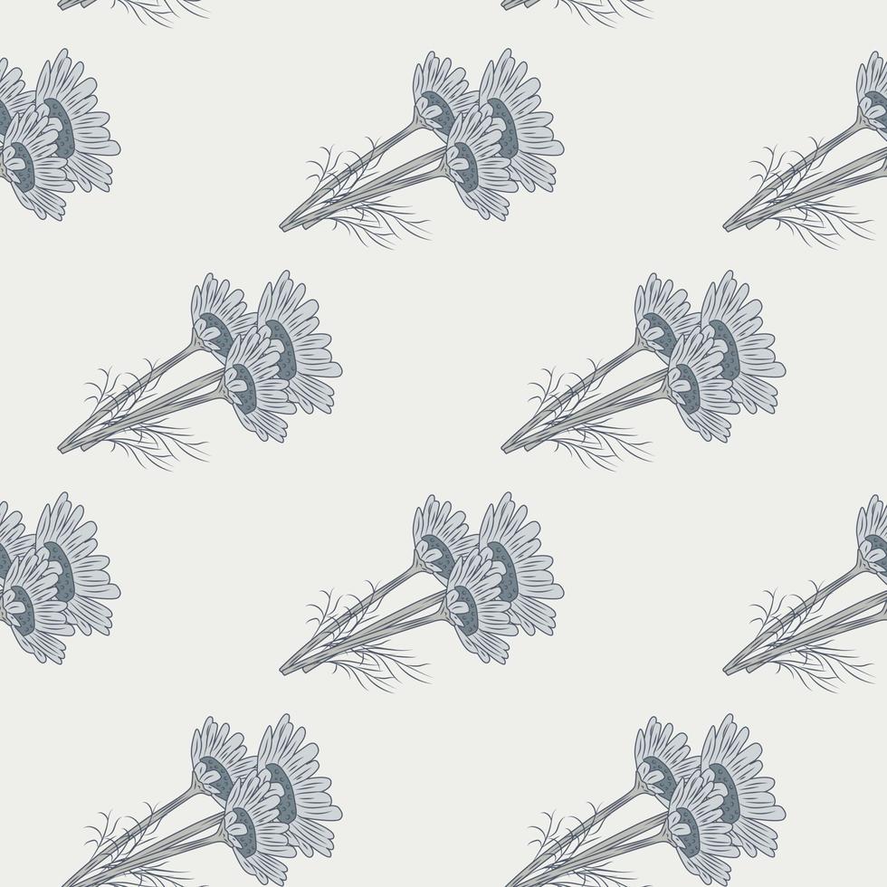 Seamless pattern chamomile on light background. Beautiful ornament summer gray flowers. vector