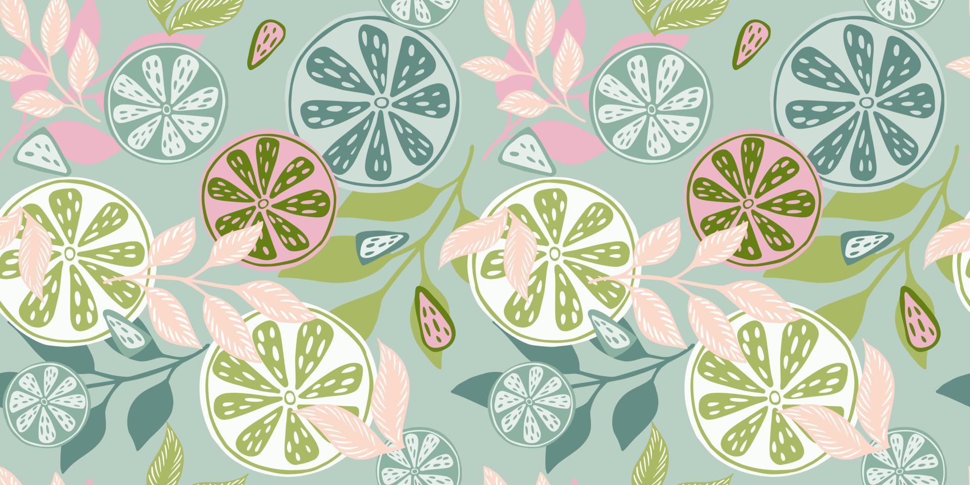 Citrus fruits seamless pattern. Spring texture lemons, limes, oranges and branches. vector