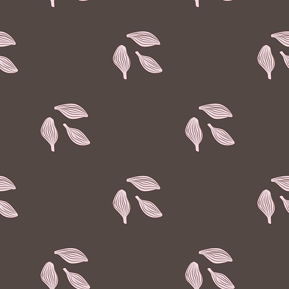 Seamless pattern cardamom on brown background. Cute plant sketch ornament. Geometrical texture template for fabric. vector