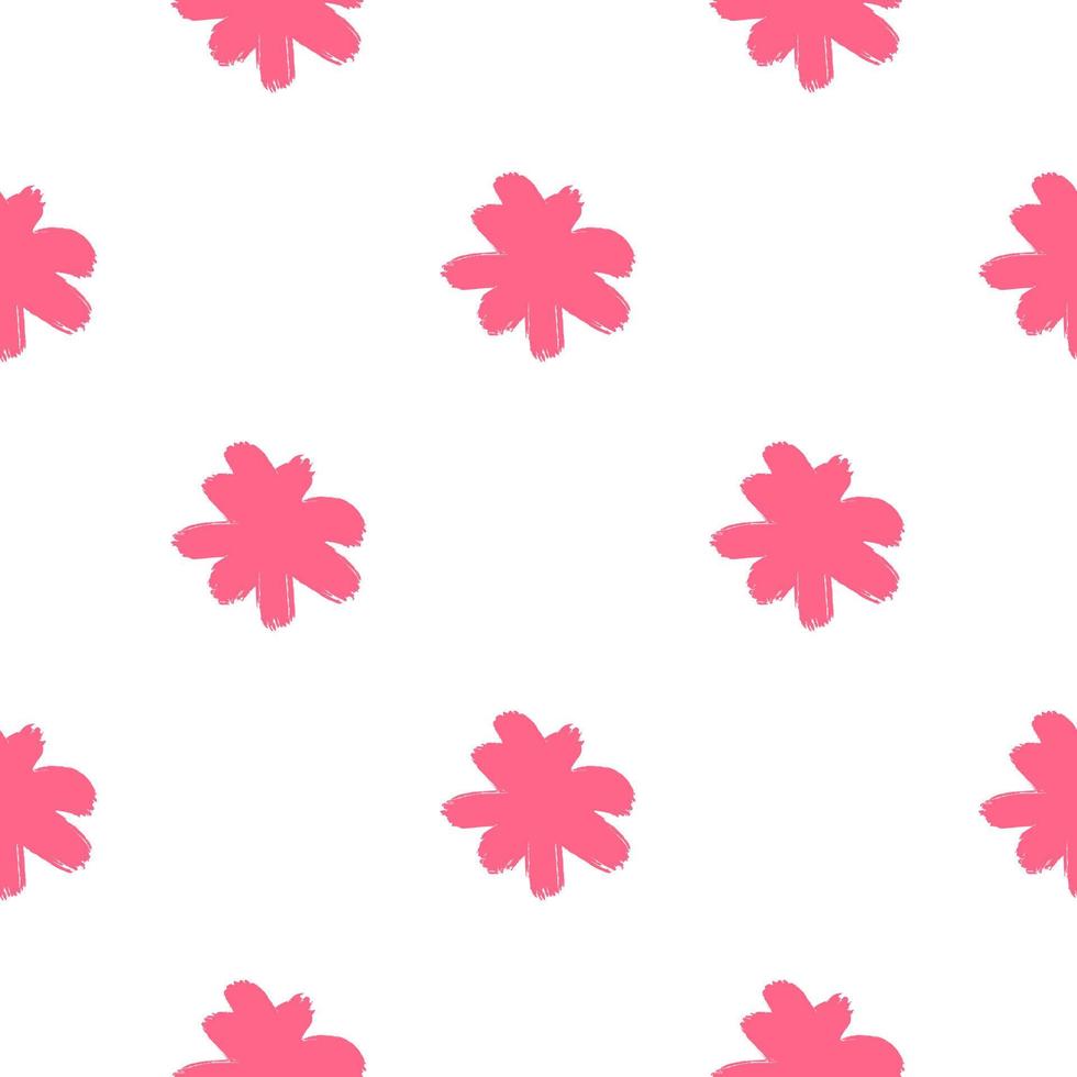 Simple doodle style seamless isolated pattern with pink colored flower bud elements. White background. vector