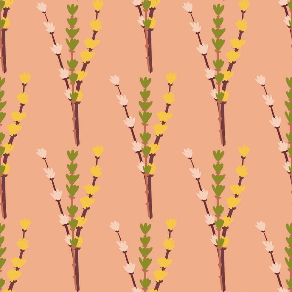 Abstract botanic seamless pattern with doodle lavender flowers print. Pink pastel background. Doodle print. vector