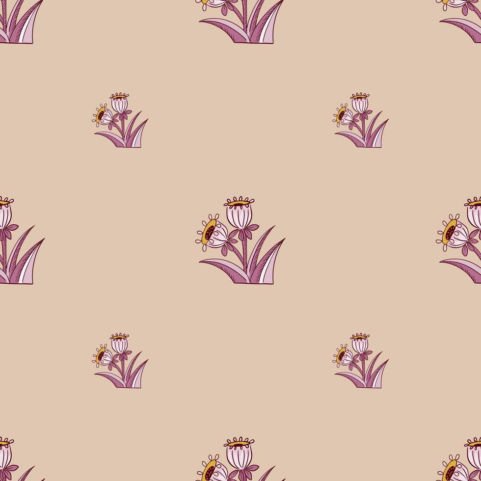 Spring bloom style seamless pattern with minimalistic bell flowers print. Pink pastel colored artwork. vector