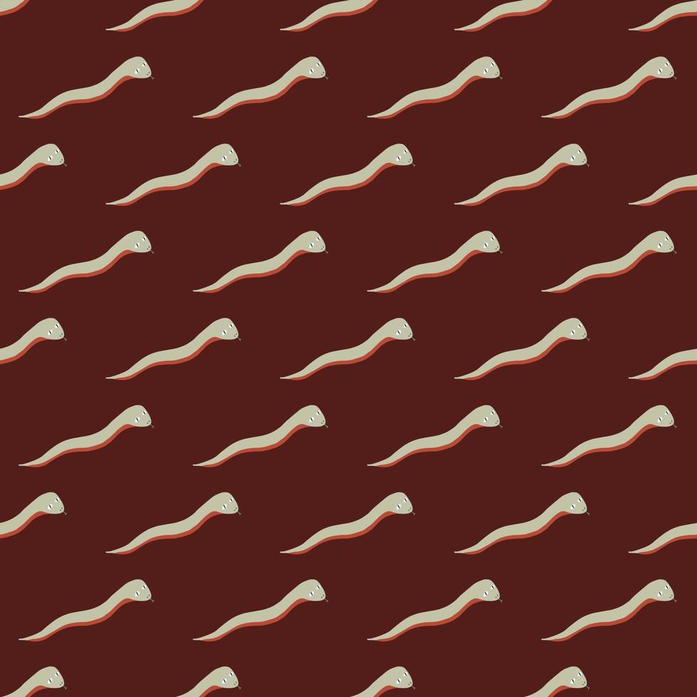 Doodle nature seamless pattern with simple style worms silhouettes. Maroon dark background. Flat print. vector