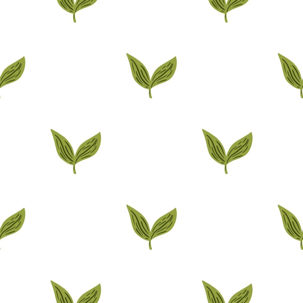 Decorative seamless pattern with isolated little green leaves elements. Foliage minimalistic backdrop. vector