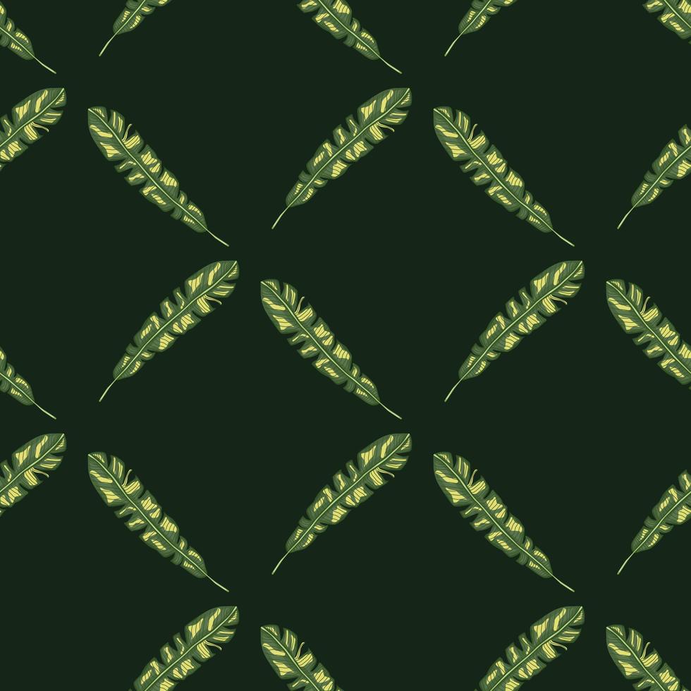 Abstract seamless pattern with green geometric botany tropic leaves print. Black background. Simple style. vector