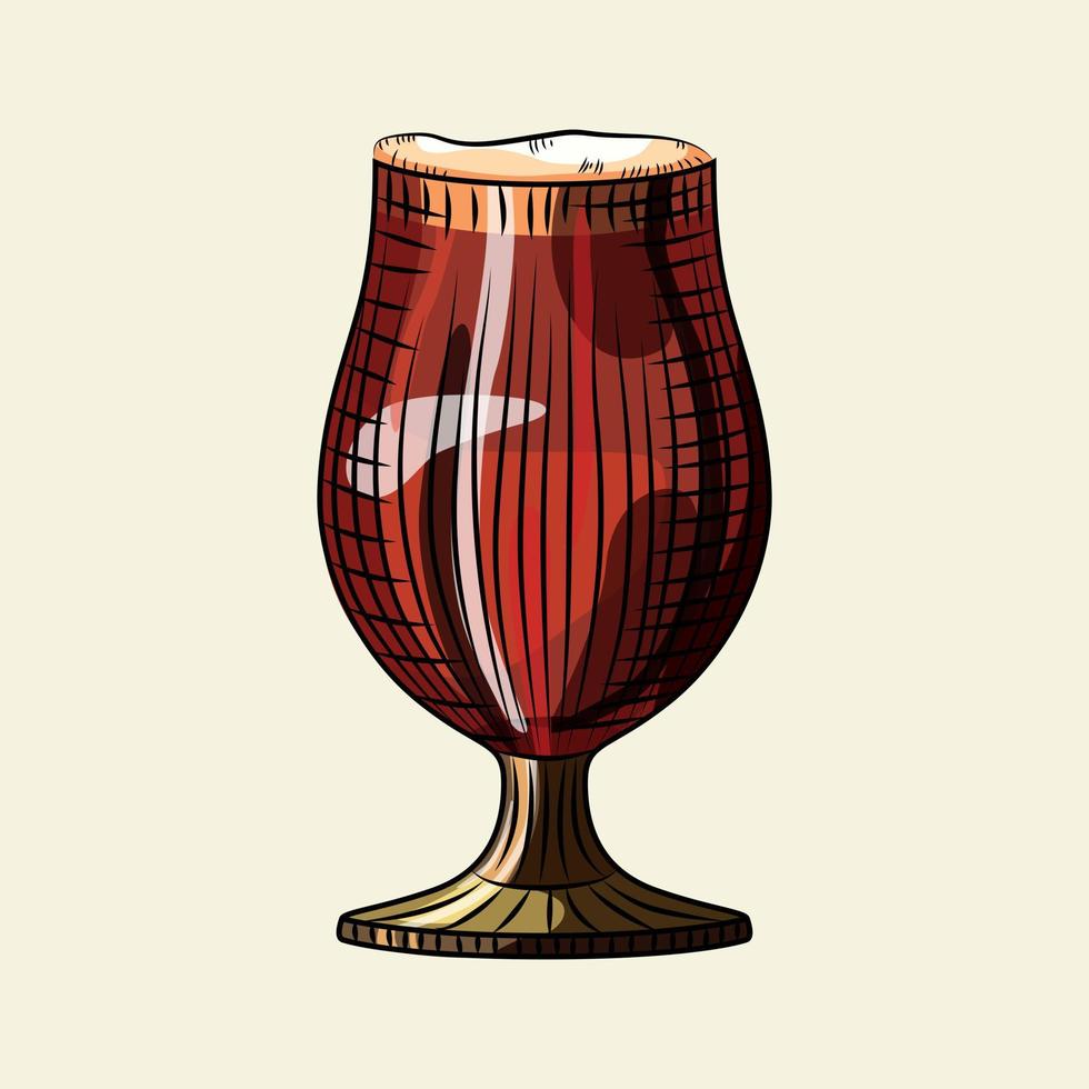 Hand drawn full beer cup. Glass of dark beer isolated on light background. vector