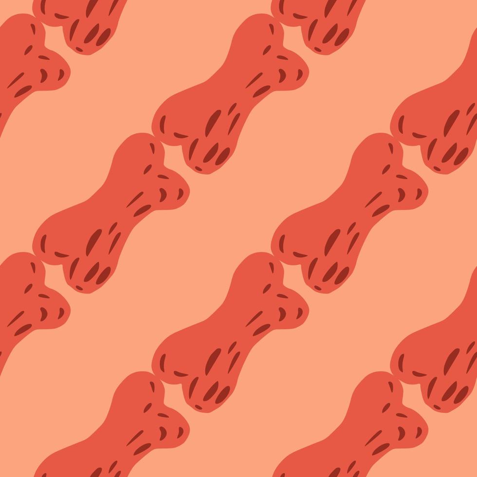 Minimalistic seamless doodle pattern with simple halloween pink bone shapes. Pastel background. Flat design. vector