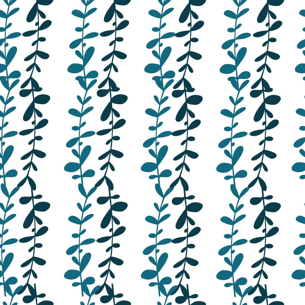 Isolated seamless botanic pattern with doodle blue eucalyptus elements print. White background. vector