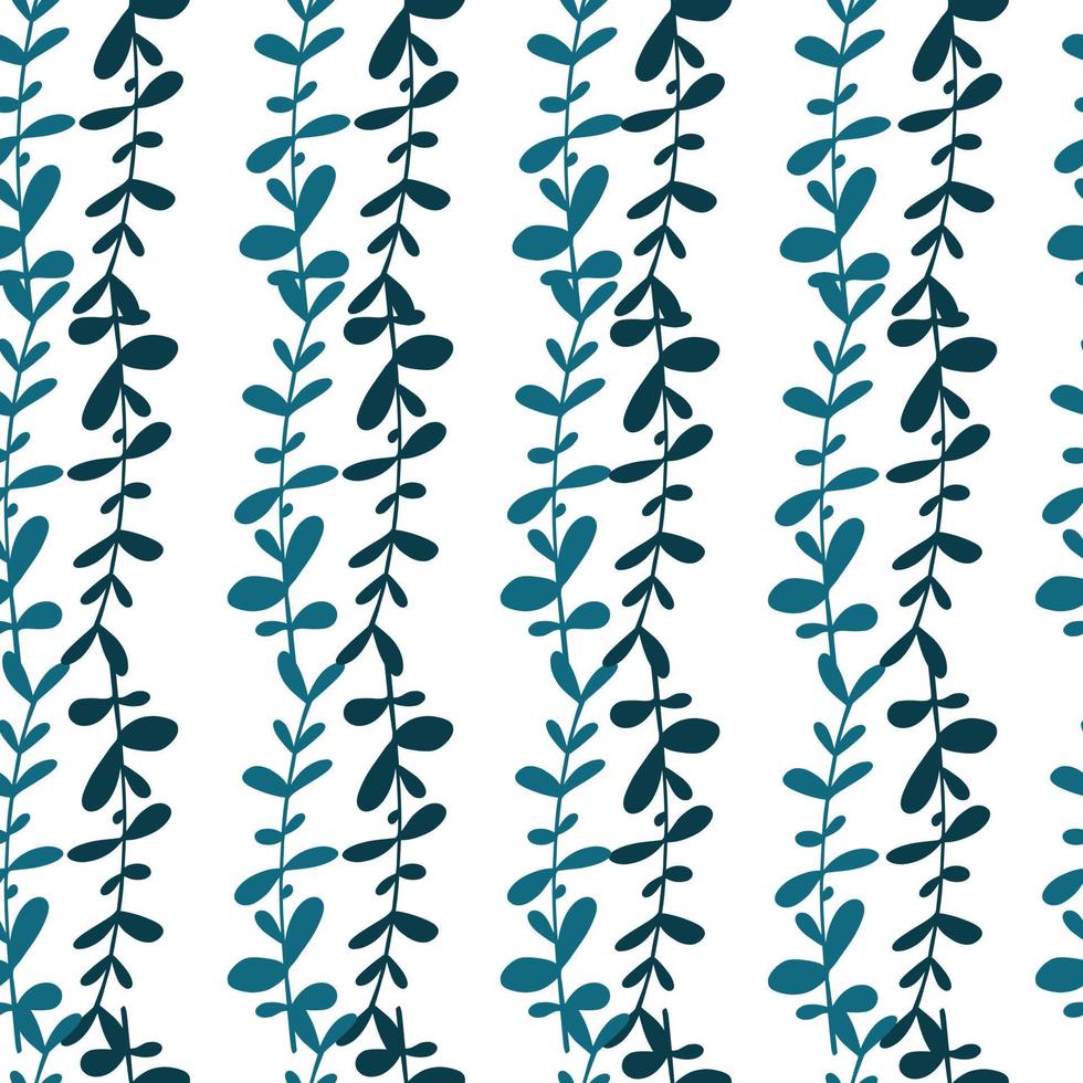 Isolated seamless botanic pattern with doodle blue eucalyptus elements print. White background. vector