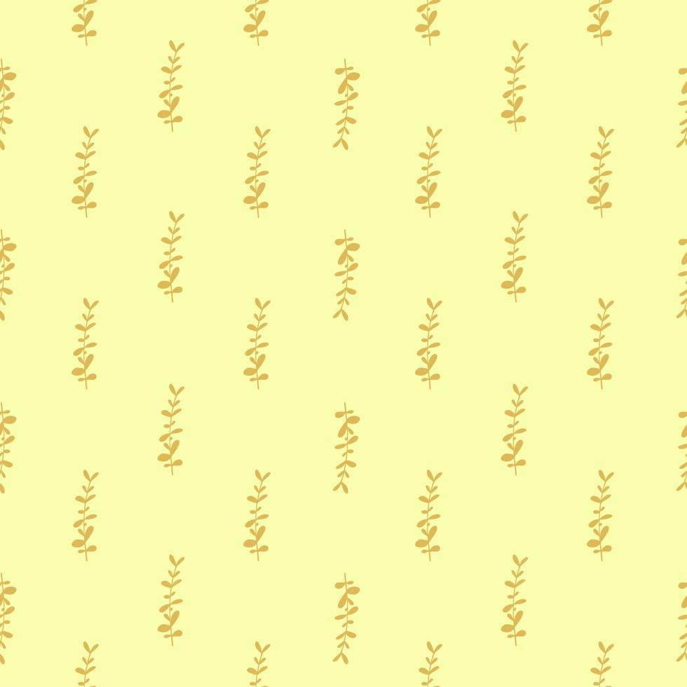 Light yellow palette seamless pattern with little eucalyptus ornament. Doodle botanic floral backdrop. vector